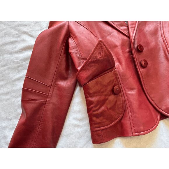 Guess Red Cropped Leather Jacket Size Medium, Y2K, Biker, Edgy - Picture 2 of 10